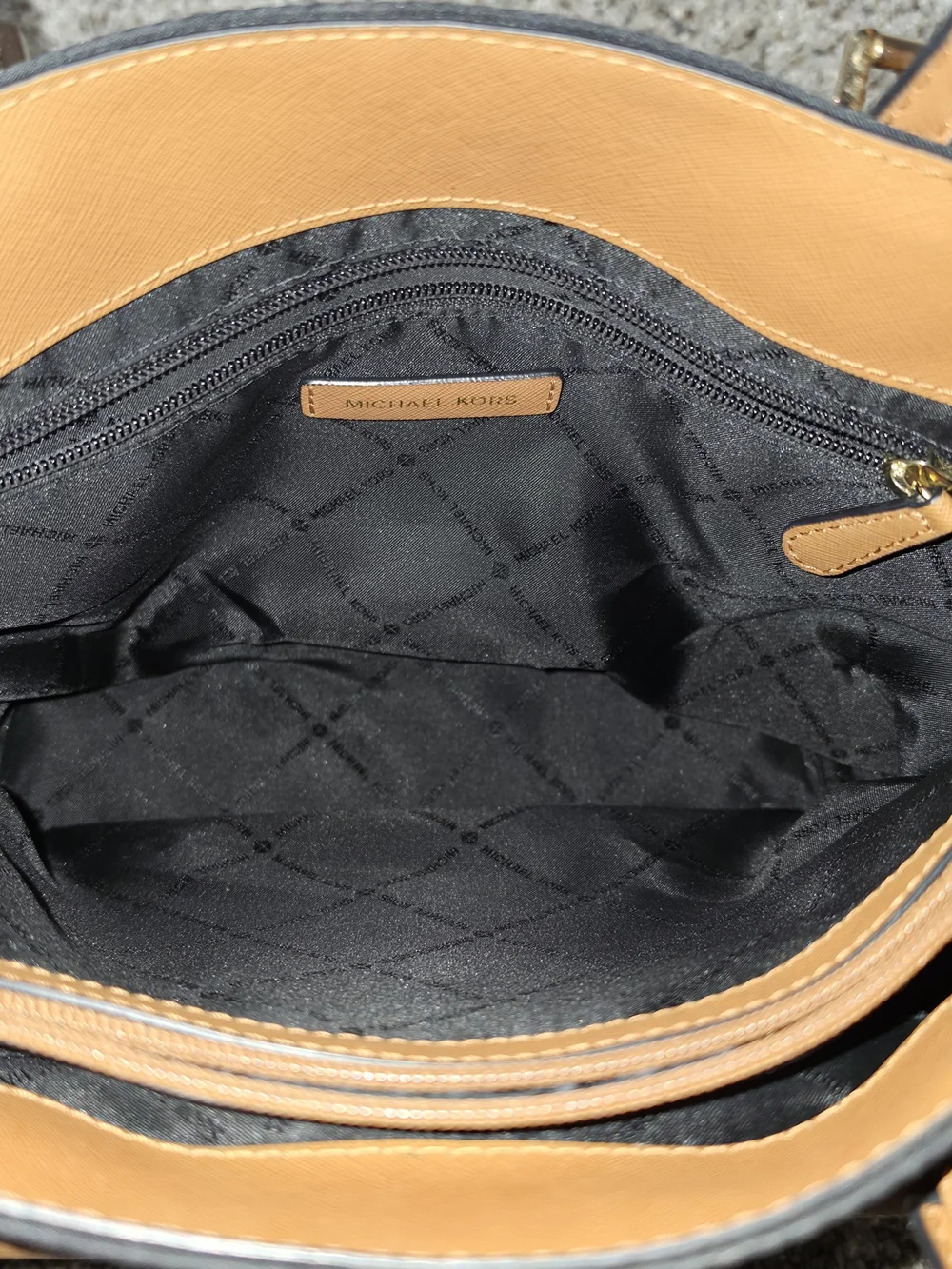 Michael Kors Tote Bag Black Brown Nylon Leather Shoulder Purse Large